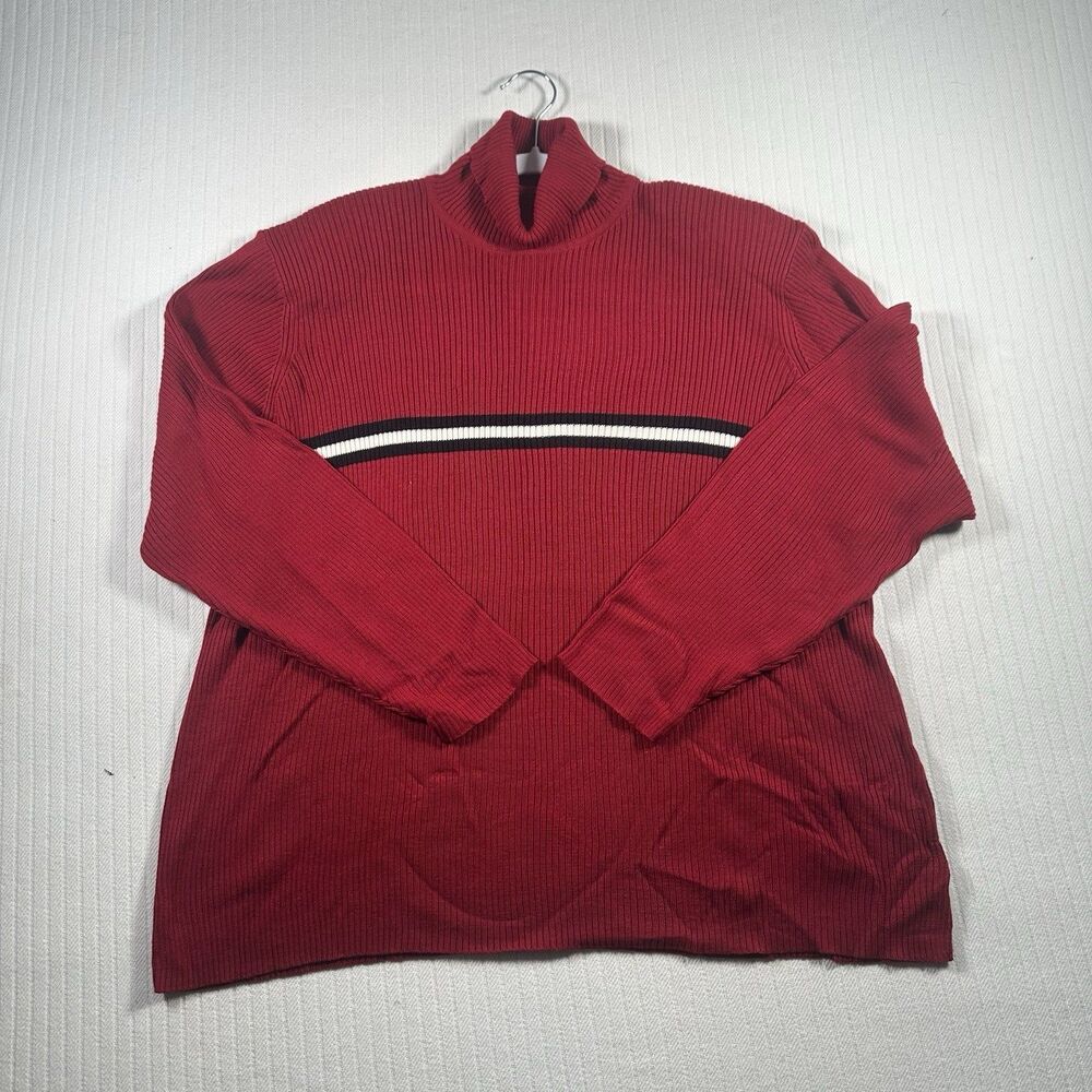 Venezia Jeans Womens Sweater 26/28 NWT Red Ribbed Knit Chest Stripe Mock Neck